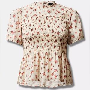 Torrid White and Pink Floral Blouse Size 4 
Office Church Dress Blouse Career